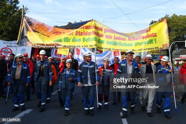 Steelworkers of the ThyssenKrupp Steel Europe protest against fusion contract between ThyssenKrupp and India´s steel manufaturer Tata on September...