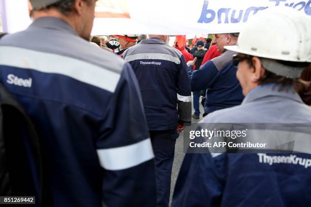 Steelworkers of the ThyssenKrupp Steel Europe protest against fusion contract between ThyssenKrupp and India´s steel manufaturer Tata on September...