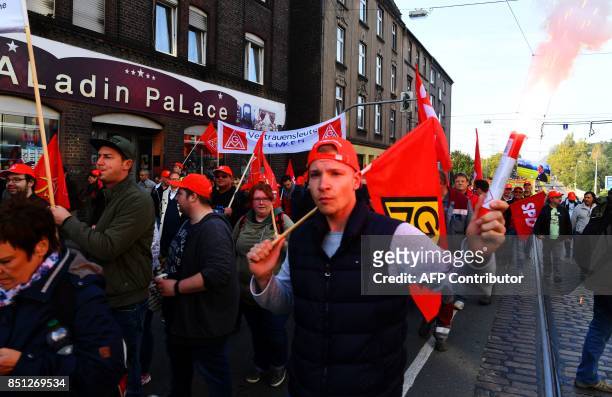 Steelworkers of the ThyssenKrupp Steel Europe protest against fusion contract between ThyssenKrupp and India´s steel manufaturer Tata on September...