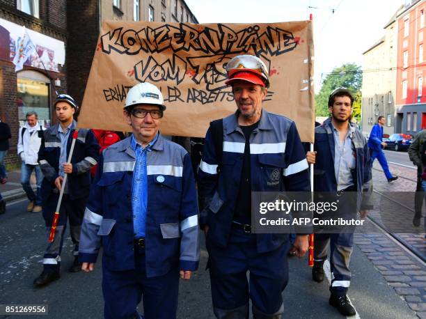 Steelworkers of the ThyssenKrupp Steel Europe protest against fusion contract between ThyssenKrupp and India´s steel manufaturer Tata on September...