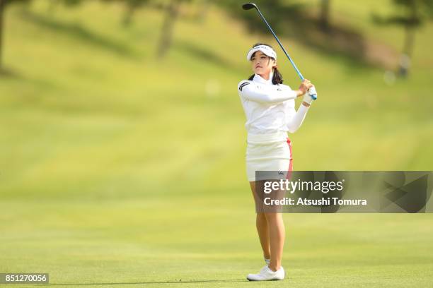 Yuting Seki of China hits her second shot on the 8th hole during the first round of the Miyagi TV Cup Dunlop Ladies Open 2017 at the Rifu Golf Club...