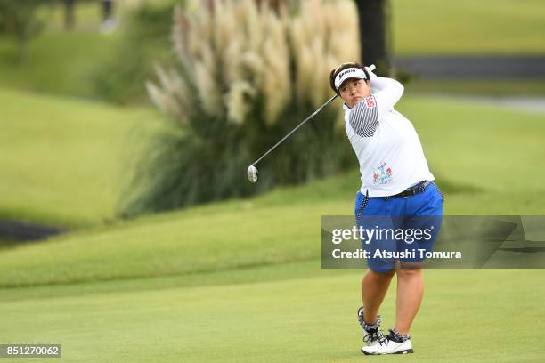 Miki Sakai of Japan hits her second shot on the 18th hole during the first round of the Miyagi TV Cup Dunlop Ladies Open 2017 at the Rifu Golf Club...