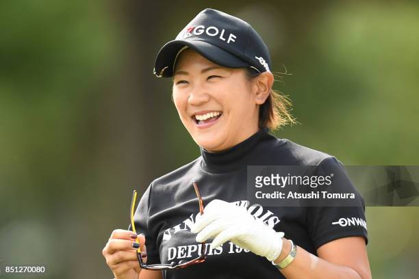 Misuzu Narita of Japan smiles during the first round of the Miyagi TV Cup Dunlop Ladies Open 2017 at the Rifu Golf Club on September 22, 2017 in...