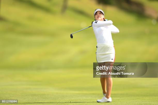 Yuting Seki of China hits her second shot on the 8th hole during the first round of the Miyagi TV Cup Dunlop Ladies Open 2017 at the Rifu Golf Club...