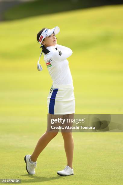 Yuting Seki of China hits her third shot on the 8th hole during the first round of the Miyagi TV Cup Dunlop Ladies Open 2017 at the Rifu Golf Club on...