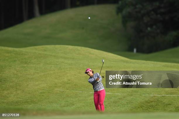 Ritsuko Ryu of Japan hits her second shot on the 17th hole during the first round of the Miyagi TV Cup Dunlop Ladies Open 2017 at the Rifu Golf Club...