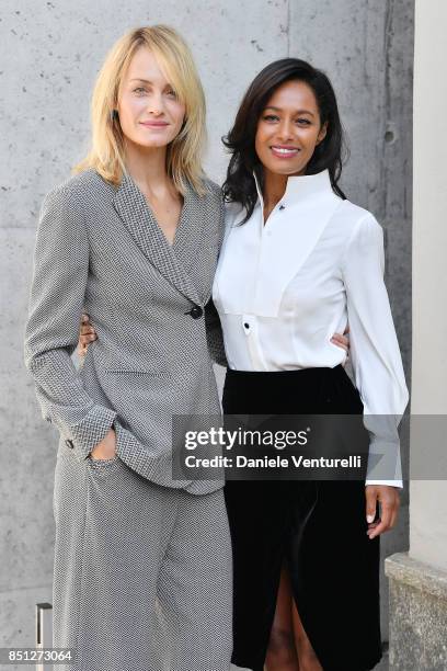 Amber Valletta and Rula Jebreal attend the Giorgio Armani show during Milan Fashion Week Spring/Summer 2018 on September 22, 2017 in Milan, Italy.