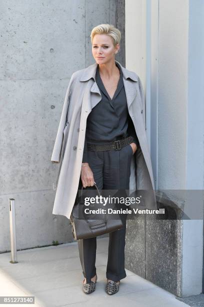 Charlene Wittstock attends the Giorgio Armani show during Milan Fashion Week Spring/Summer 2018 on September 22, 2017 in Milan, Italy.