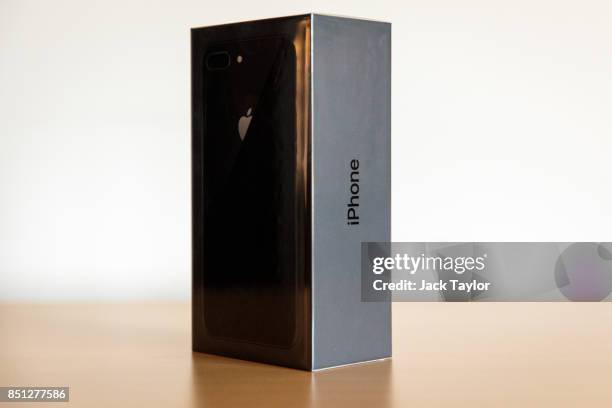 Boxed iPhone 8 plus is pictured on its launch day on September 22, 2017 in London, England. Apple have today launched their new mobile phone the...