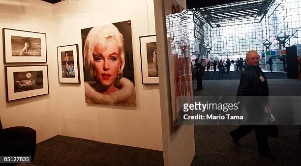 Rare photographs of Marilyn Monroe are displayed at Artexpo New York 2009 at the Jacob Javits Convention Center on February 26, 2009 in New York...