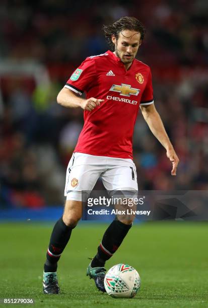 Daley Blind of Manchester United runs with the ball during the Carabao Cup Third Round match between Manchester United and Burton Albion at Old...