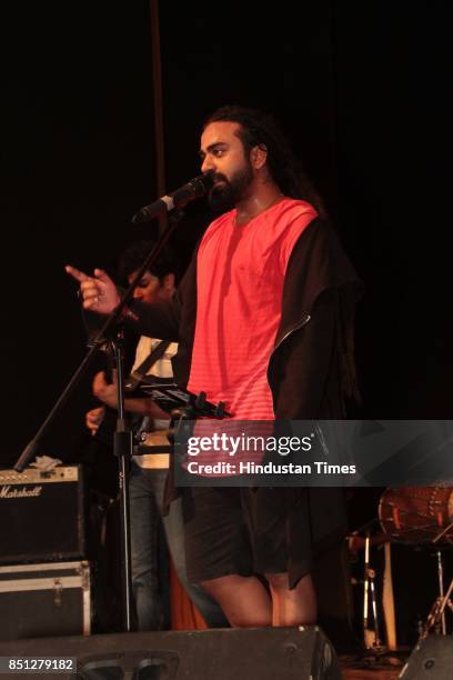 Kunal Wason, lead singer of Delhi-based band, Nasya, with members performs during an event titled, "Sankalp Se Siddhi: Yeh India Ka Time Hai"...