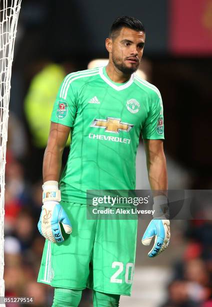 Sergio Romero of Manchester United during the Carabao Cup Third Round match between Manchester United and Burton Albion at Old Trafford on September...