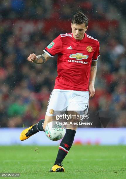 Victor Lindelof of Manchester United during the Carabao Cup Third Round match between Manchester United and Burton Albion at Old Trafford on...