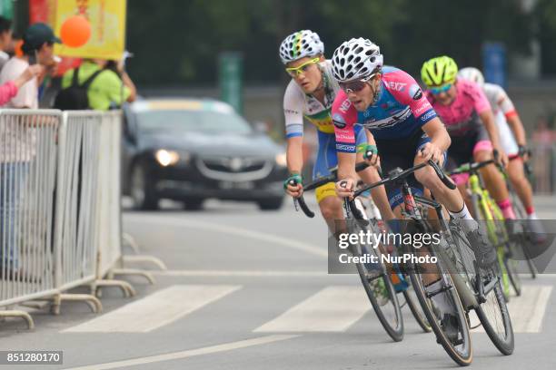 The breakaway group of riders during the fourth stage of the 2017 Tour of China 2, the 115.3km Huangshi Daye Circuit Race. On Friday, 22 September...