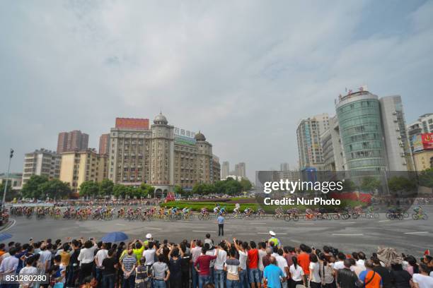 The peloton during the fourth stage of the 2017 Tour of China 2, the 115.3km Huangshi Daye Circuit Race. On Friday, 22 September 2017, in Daye...