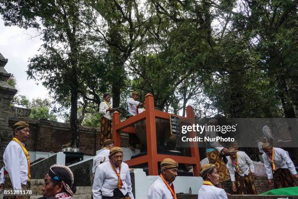 Javanese people follows the ritual of Nguras Enceh ceremony in the complex of the Tomb Kings Mataram at Yogyakarta, Indonesia, on September 22, 2017....