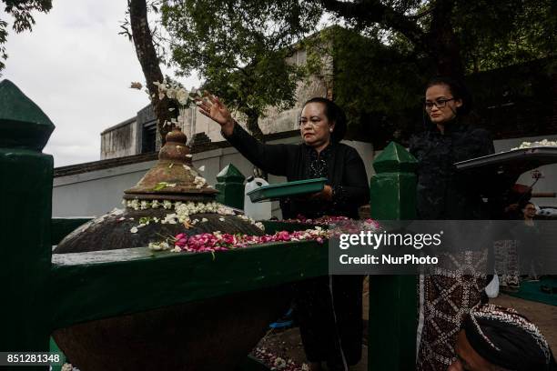 Javanese people follows the ritual of Nguras Enceh ceremony in the complex of the Tomb Kings Mataram at Yogyakarta, Indonesia, on September 22, 2017....