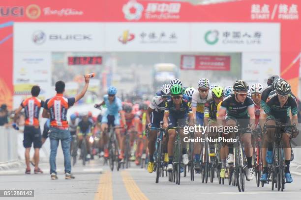 The peloton during the fourth stage of the 2017 Tour of China 2, the 115.3km Huangshi Daye Circuit Race. On Friday, 22 September 2017, in Daye...