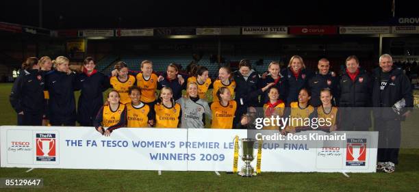 Arsenal LFC with the winners trophy after the FA Women's Premier League Cup Final between Arsenal and Doncaster Rovers Belles at Scunthorpe on...