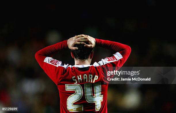 Billy Sharp of Sheffield United looks dejected during the FA Cup sponsored by E.on, 5th round replay match between Hull City and Sheffield United at...