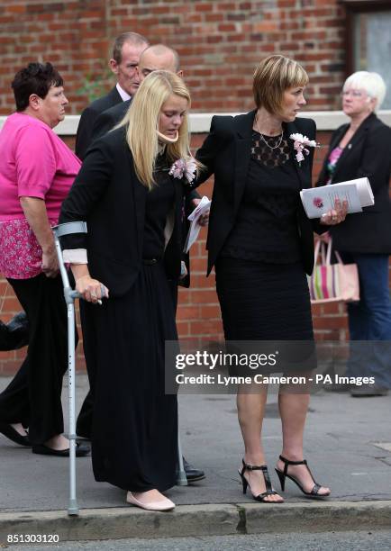 Bride to be Stefanie Firth leaves the funeral of Beth Jones, who died in a crash on the M62 as she headed to a hen party, at Joseph's church in South...