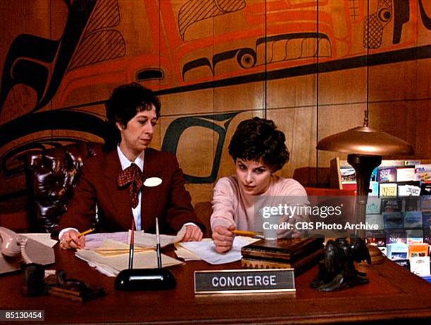 Sherilyn Fenn, right, as Audrey Horne in the pilot episode screen grab of the hit television show 'Twin Peaks', 1990.