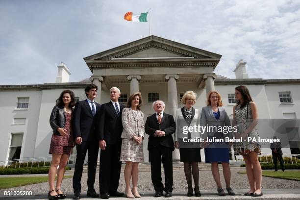 President of Ireland Michael D Higgins chats with Caroline Kennedy with Rose , John, Edwin Schlossberg, Sabina Higgins, Mary Higgins and Tatiana, the...