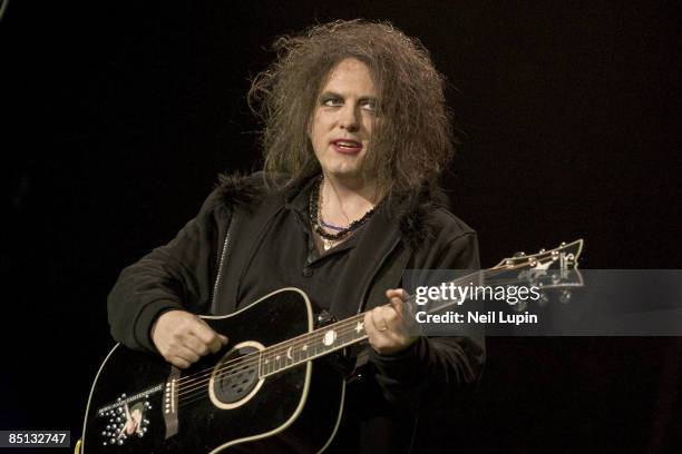 Robert Smith of The Cure performs at the O2 Arena on February 26, 2009 in London, England.