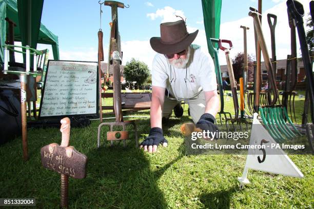 Chairman Mike Forster at the 34th World Worm Charming Championship in Willaston, Cheshire.