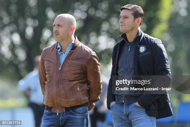 Sportif Director of FC Internazionale Milano Piero Ausilio and Vice President of FC Internazionale Milano Javier Zanetti look on during the FC...