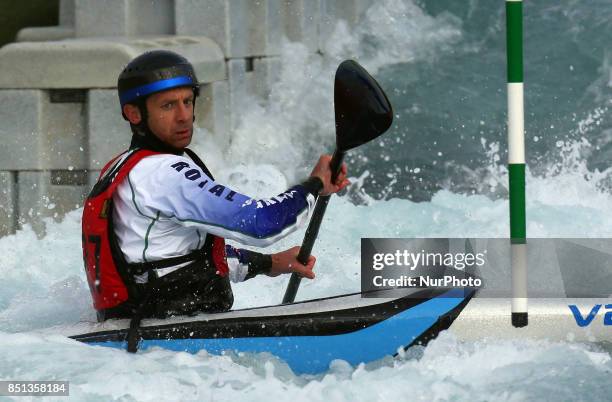 Ken Lawson of Stafford and Stone CC / Amy Canoe Union Senior PU competes in Kayak Men during the British Canoeing 2017 British Open Slalom...