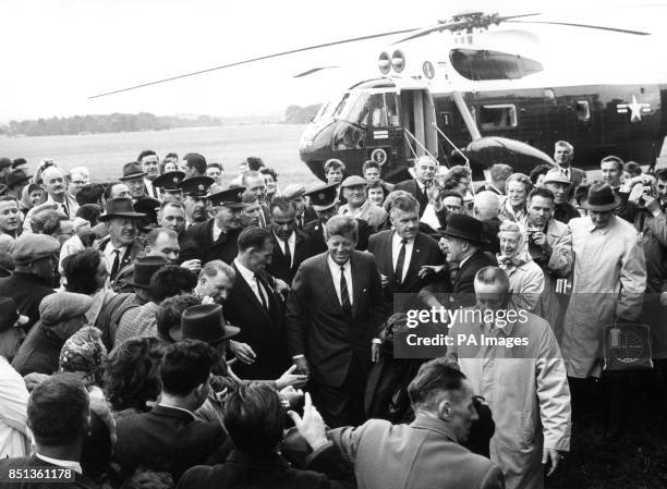 American President John F Kennedy is given a warm welcome on his return to Dublin to receive the Freedom of the City, on his third day of his visit...