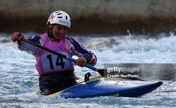 Non Dingle of Seren DwrJ18 competes in 2nd Run Canoe Single Women during the British Canoeing 2017 British Open Slalom Championships at Lee Valley...