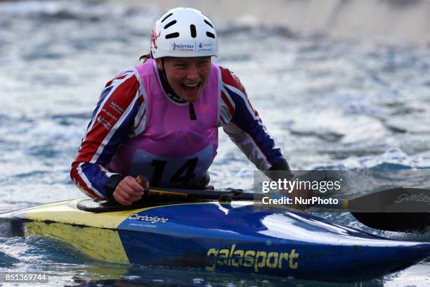 Non Dingle of Seren DwrJ18 competes in 2nd Run Canoe Single Women during the British Canoeing 2017 British Open Slalom Championships at Lee Valley...