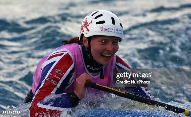 Non Dingle of Seren DwrJ18 competes in 2nd Run Canoe Single Women during the British Canoeing 2017 British Open Slalom Championships at Lee Valley...