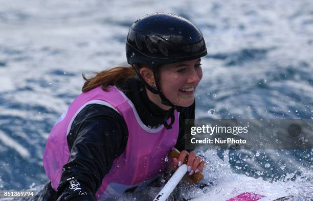 Evia Watson of Holme Pierrepont CCJ16 competes in 2nd Run Canoe Single Women during the British Canoeing 2017 British Open Slalom Championships at...