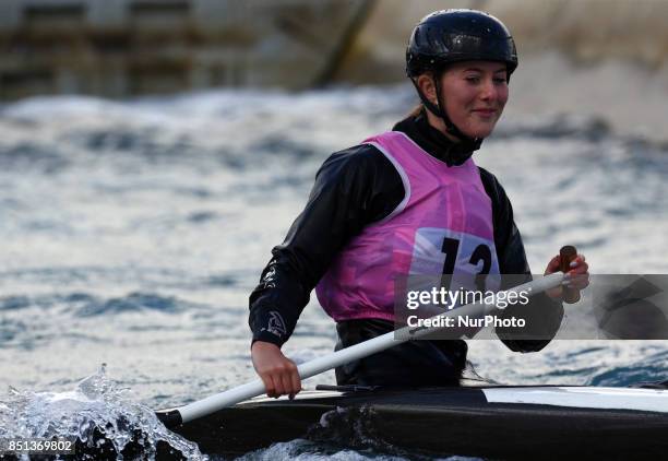 Evia Watson of Holme Pierrepont CCJ16 competes in 2nd Run Canoe Single Women during the British Canoeing 2017 British Open Slalom Championships at...