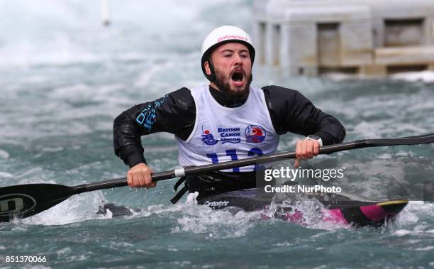 Oisin Farrell of Ireland competes in 2nd Run Kayak Men during the British Canoeing 2017 British Open Slalom Championships at Lee Valley White Water...