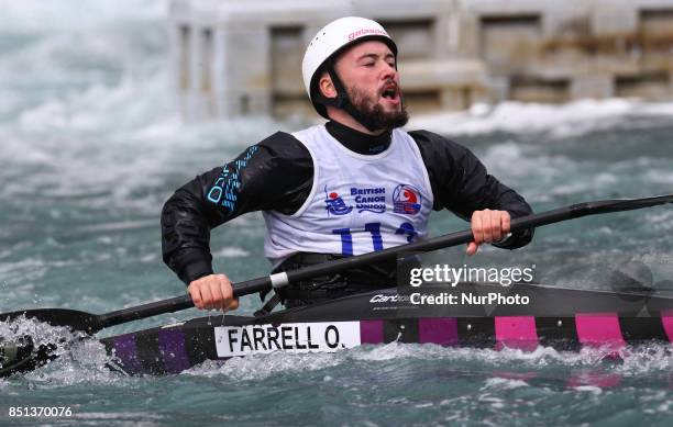 Oisin Farrell of Ireland competes in 2nd Run Kayak Men during the British Canoeing 2017 British Open Slalom Championships at Lee Valley White Water...