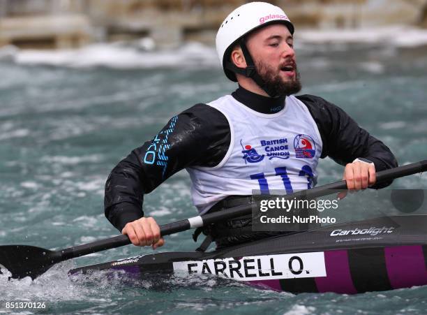 Oisin Farrell of Ireland competes in 2nd Run Kayak Men during the British Canoeing 2017 British Open Slalom Championships at Lee Valley White Water...