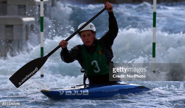 Zachary Allin of Tees Tigers U23 competes in 2nd Run Kayak Men during the British Canoeing 2017 British Open Slalom Championships at Lee Valley White...