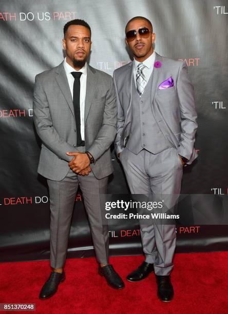 Jerome "Romeo" Jones and Marques Houston attend "Til Death Do Us Part" Atlanta Screening at Regal Atlantic Station on September 21, 2017 in Atlanta,...