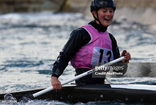Evia Watson of Holme Pierrepont CCJ16 competes in 2nd Run Canoe Single Women during the British Canoeing 2017 British Open Slalom Championships at...
