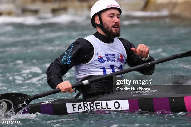 Oisin Farrell of Ireland competes in 2nd Run Kayak Men during the British Canoeing 2017 British Open Slalom Championships at Lee Valley White Water...