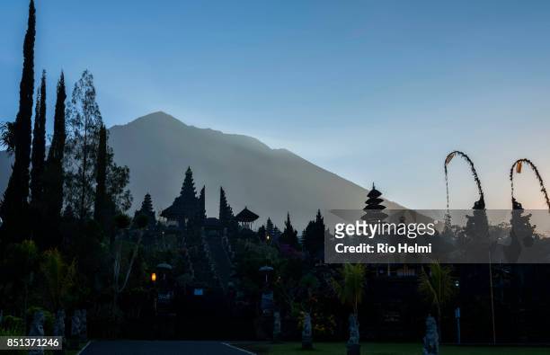 Mt Agung in Bali, seen here from the famous Besakih complex on the 19th, has been placed on a level 3 volcanology alert status since the 18th of...