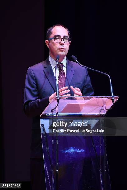 Jean-Luc Martinez President-Director of Musee du Louvre and Chairman of the Scientific Council of Agence France-Museums delivers a speech during the...