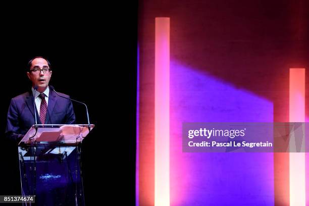 Jean-Luc Martinez President-Director of Musee du Louvre and Chairman of the Scientific Council of Agence France-Museums delivers a speech during the...