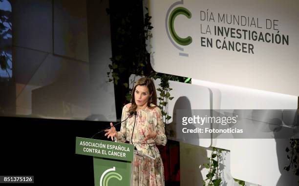 Queen Letizia of Spain attends the 'Cancer Research World Day' event at El Prado Museum on September 22, 2017 in Madrid, Spain.