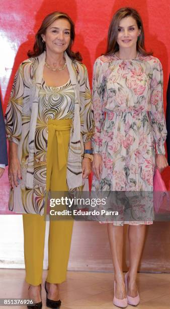 Queen Letizia of Spain and Secretary of State for Research, Development and Innovation Carmen Vela attend the 'Cancer Research World Day' event at El...